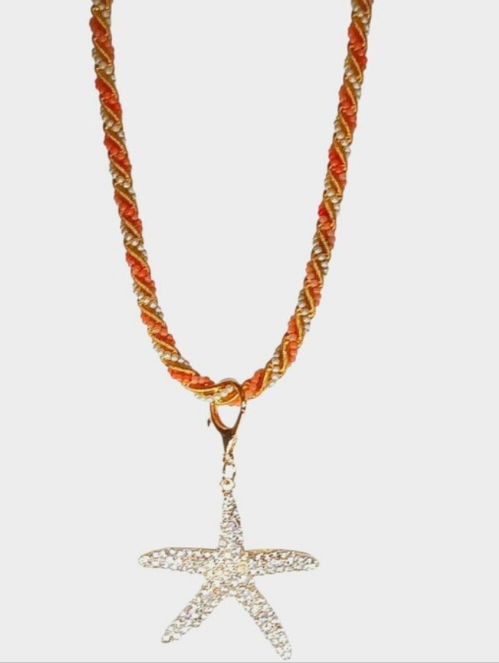 Vintage Beaded Rope Collar Necklace Starfish Charm Boho Chic Modern Retro Glam